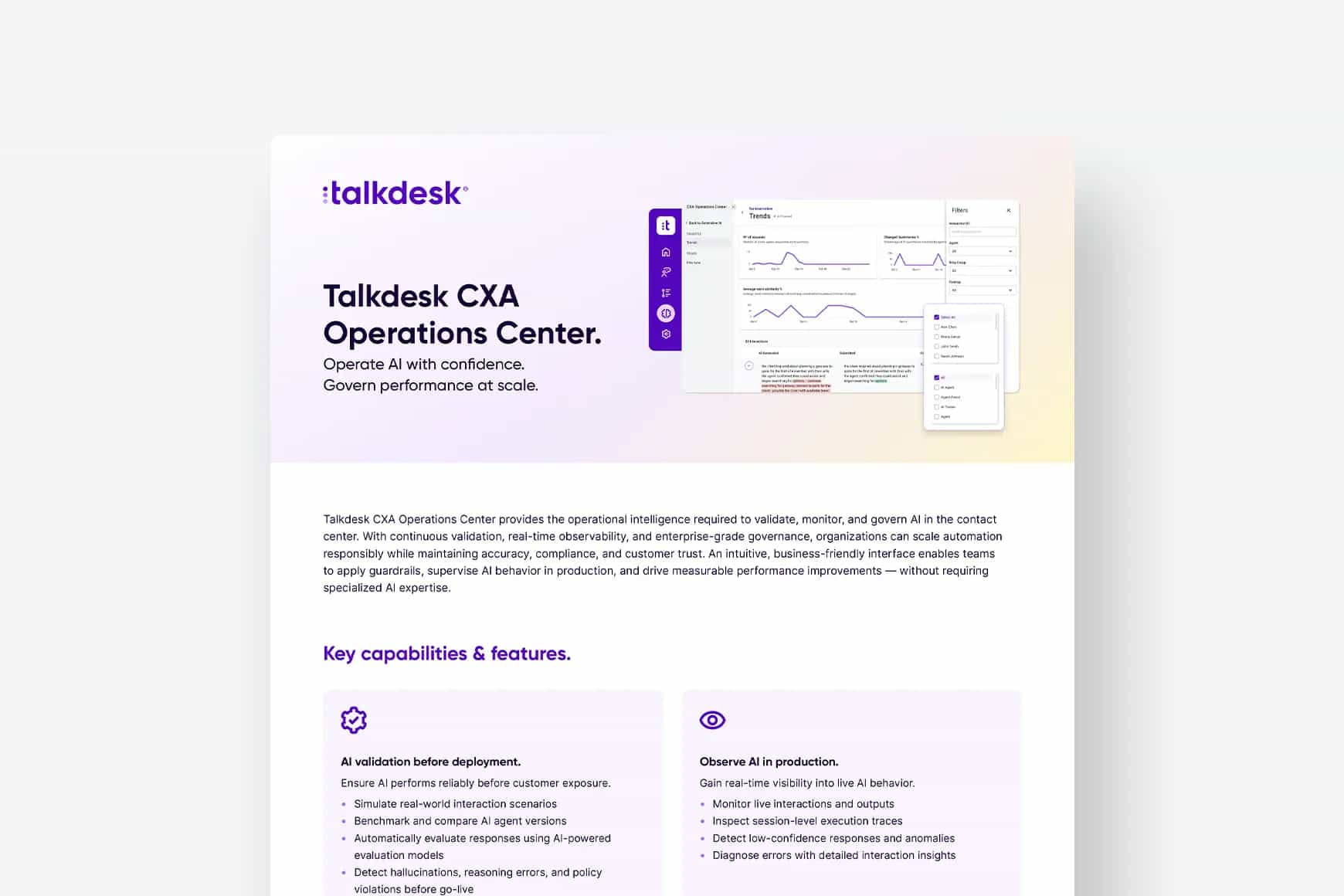 Talkdesk CXA Operations Center