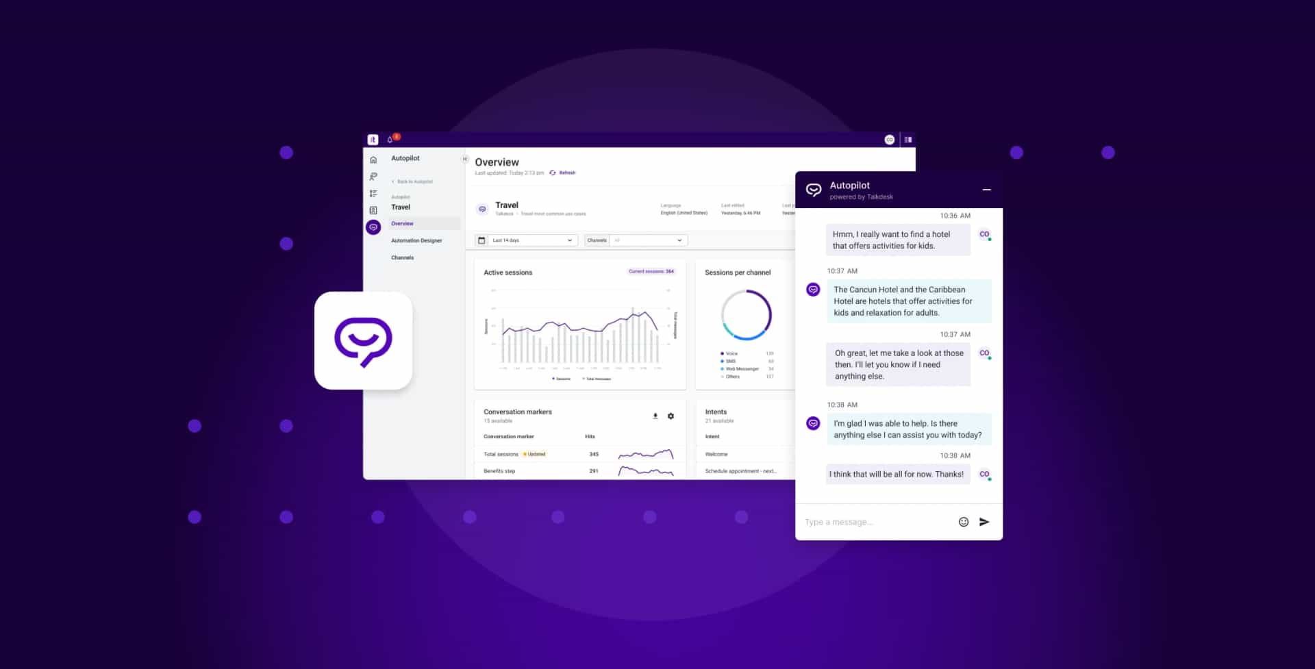 Interface image of the Talkdesk virtual agent, Talkdesk Autopilot