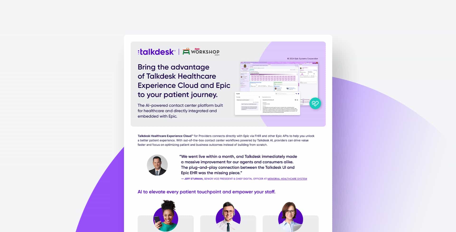 Bring The Advantage Of Talkdesk Healthcare Experience Cloud And Epic To Your Patient Journey Epicworkshop