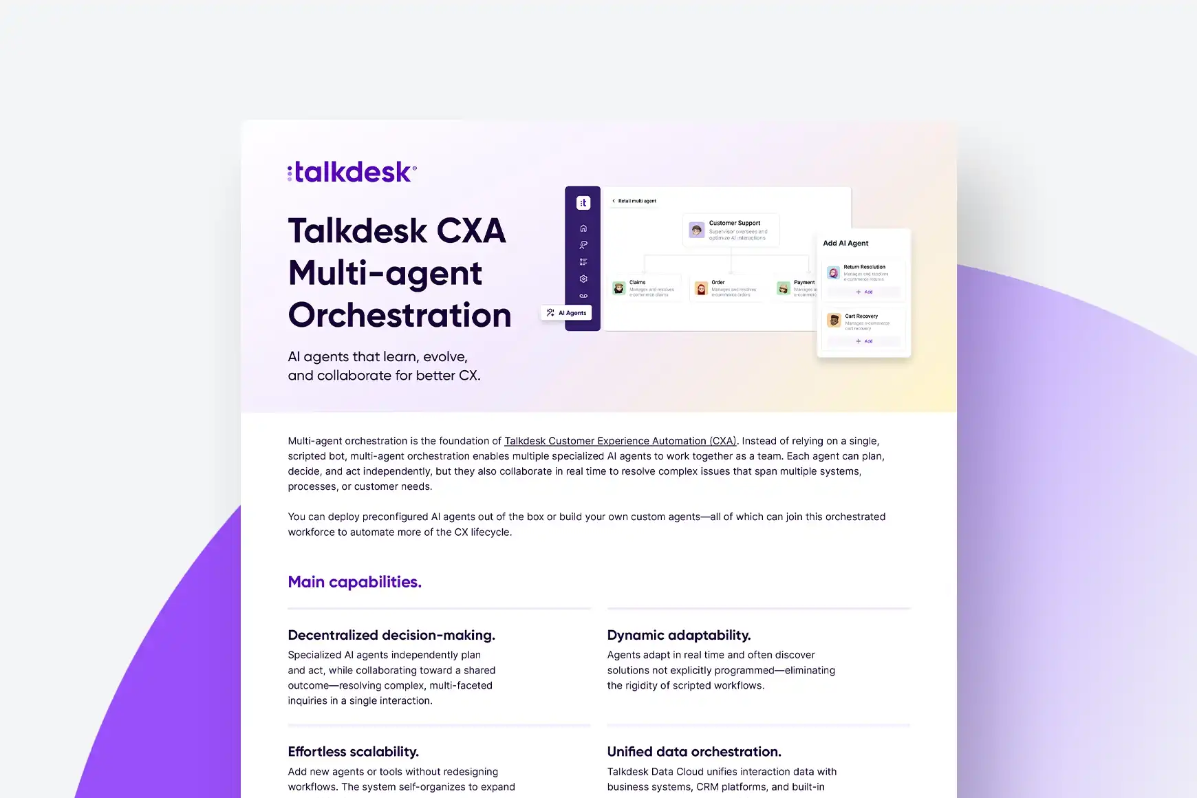 Talkdesk CXA Orchestrazione multiagente