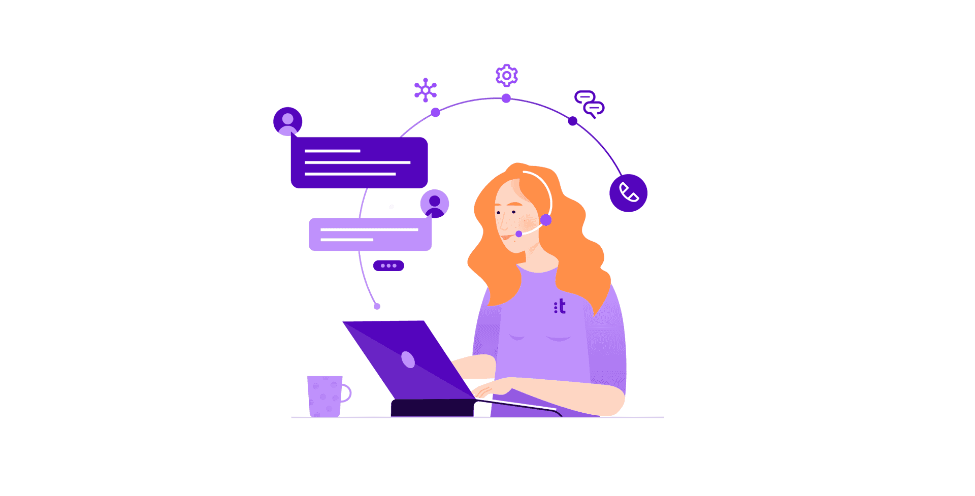 woman agent with a computer using call center software to handle interactions