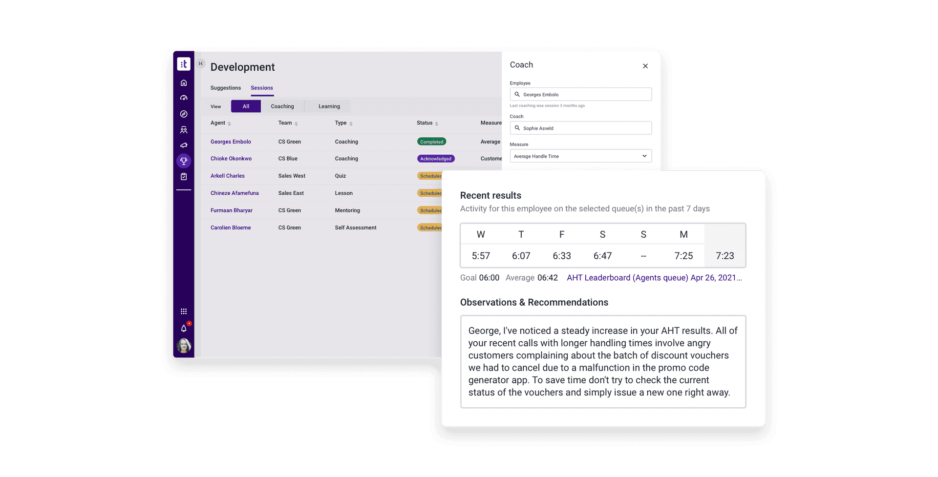 Talkdesk Performance Management solution helps supervisors coaching new agents.