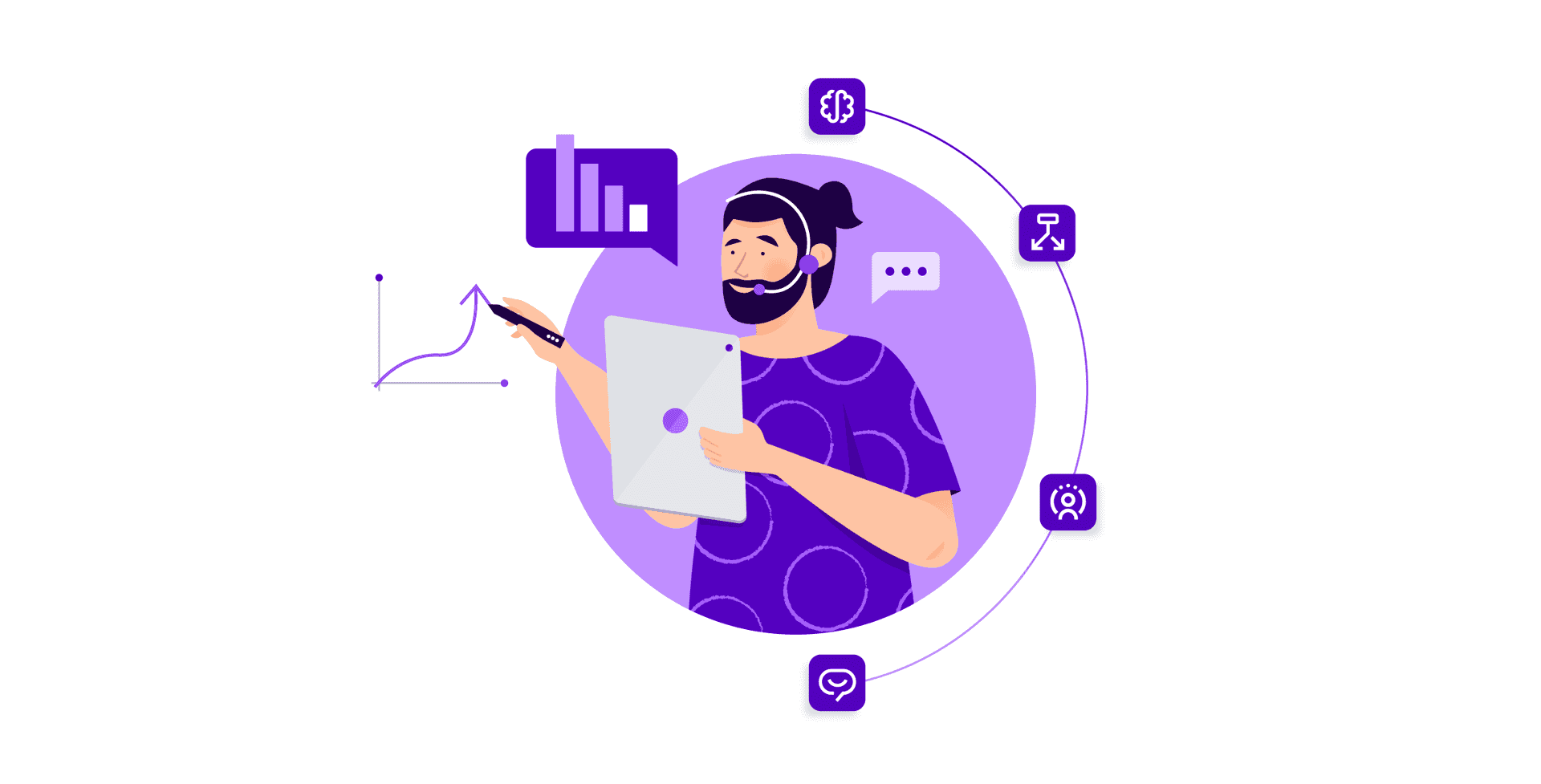 A contact center agent analyzes productivity and performance data